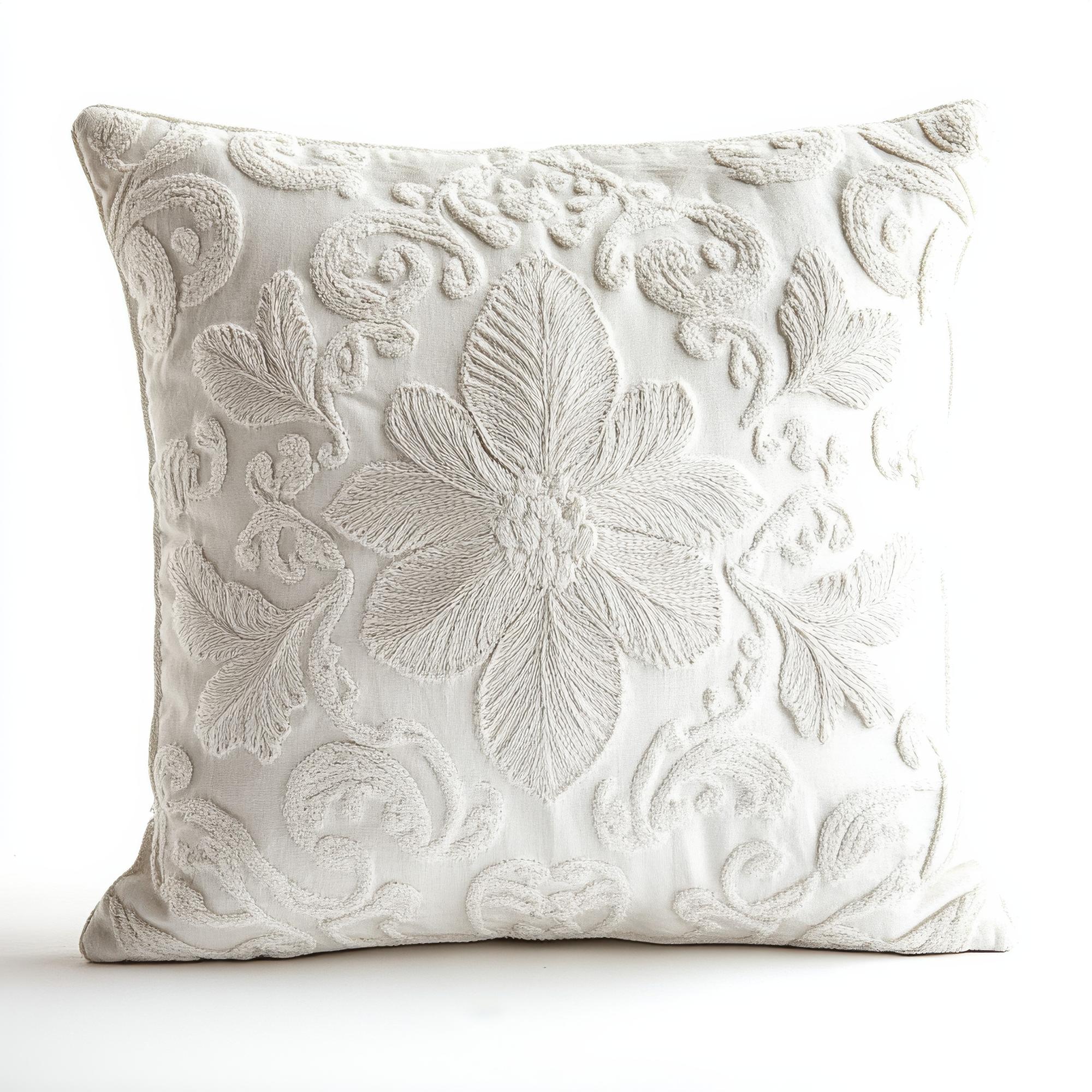 Styled home pillow with embroidered pattern